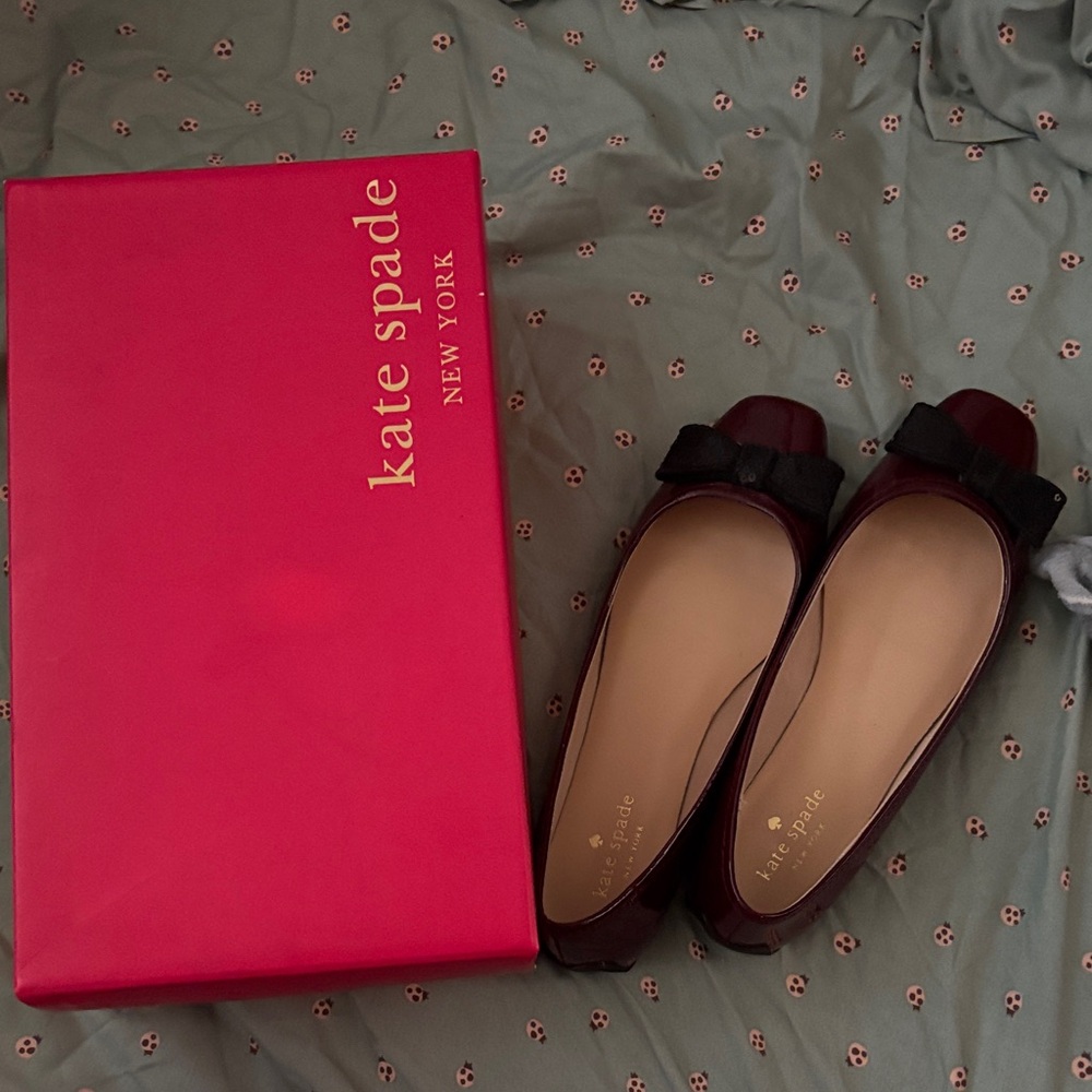 Kate Spade Burgundy Flats with Black Bow